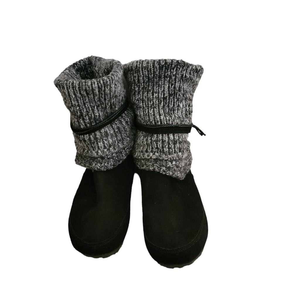 Bearpaw Cosima Black Suede & Knit Pull On Boots Wool Blend Footbed Size 8